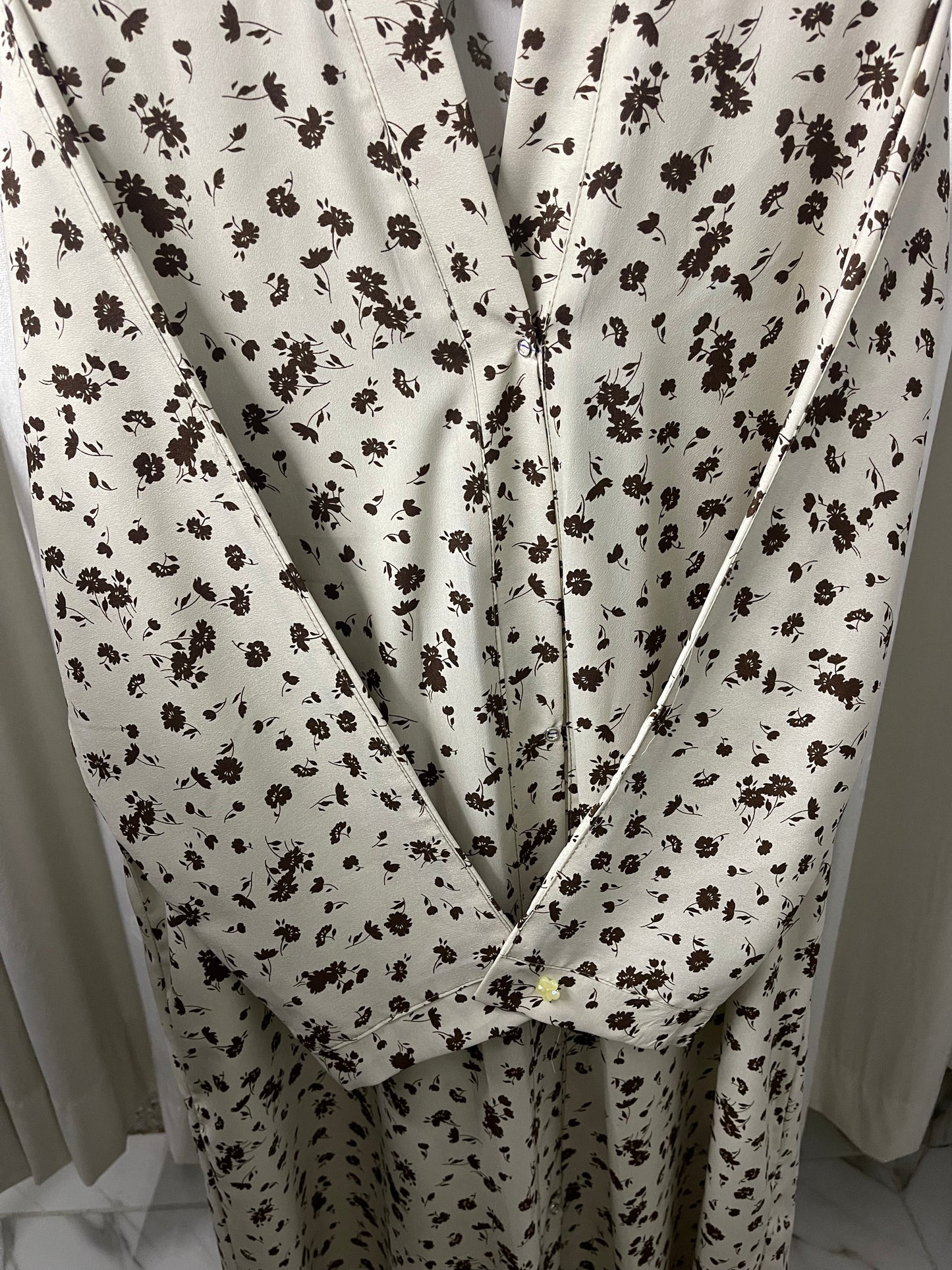 Printed Abaya - White with Dark Brown