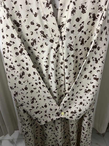 Printed Abaya - White with Dark Brown