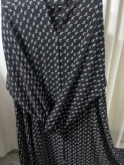Long Flair Abaya Set - Black n white