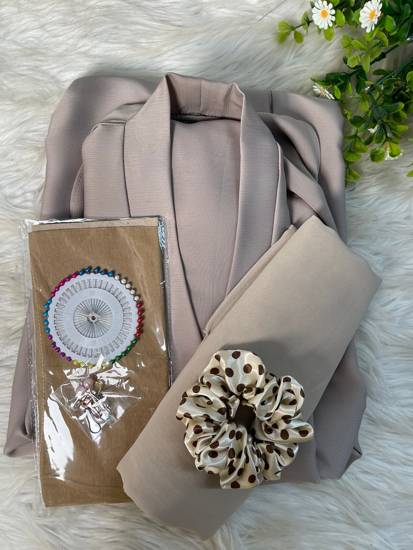 Tiktok Fabric Abaya Set - Bisque