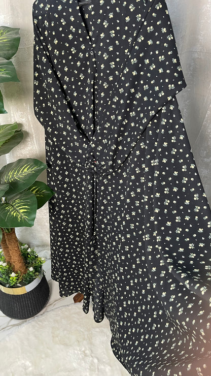 Long Flair Abaya Set - Black With cream
