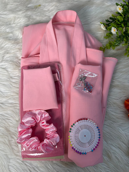 Long Flair Abaya Set - Peach Pink