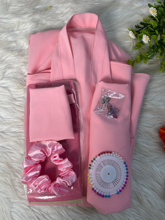 Long Flair Abaya Set - Peach Pink