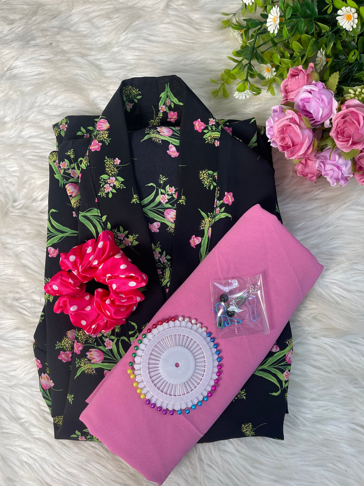 Black with Pink Flowers