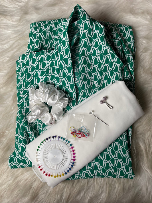 Long Flair Abaya Set - Green n white