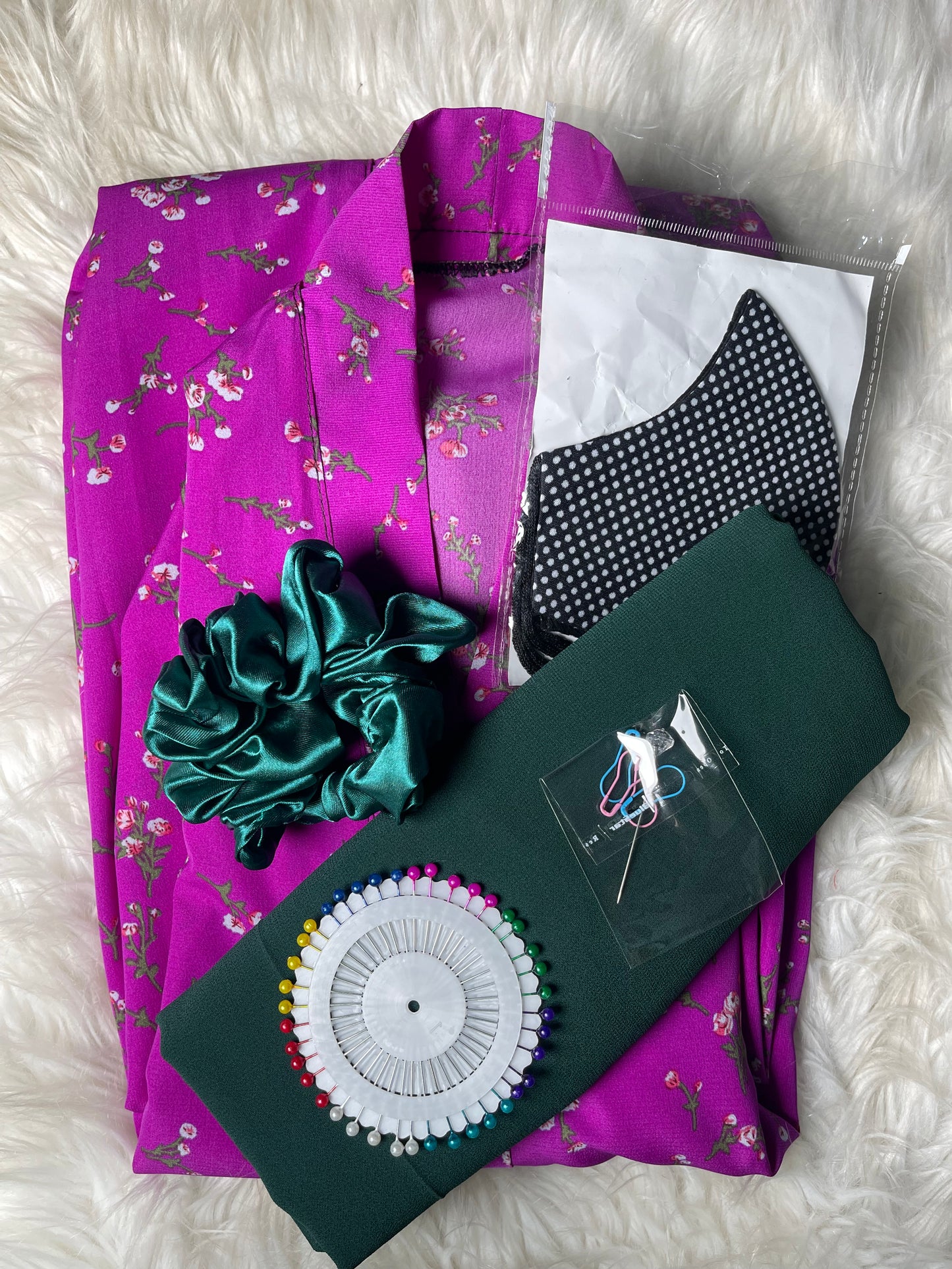 Printed Abaya - Purple with Green Flowers