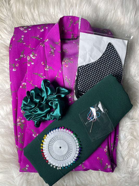 Printed Abaya - Purple with Green Flowers