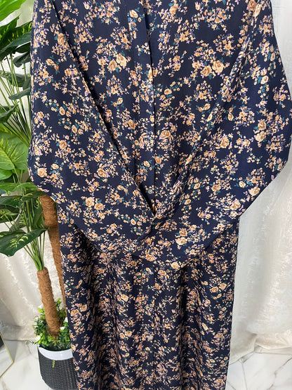 Dark Blue With Chocalate Flowers