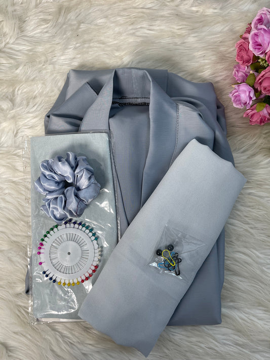 Tiktok Fabric Abaya Set - Greyish Blue