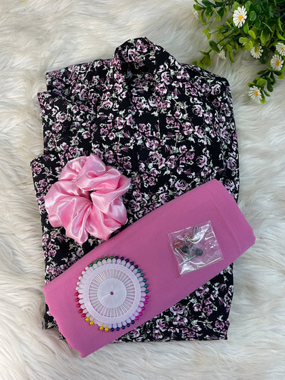 Long Flair Printed - Pink Flowers