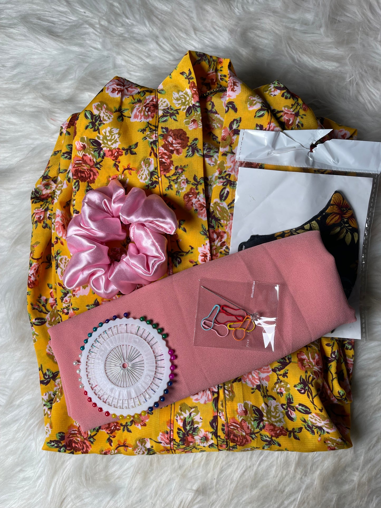 Printed Abaya - Mustard with pastel flowers