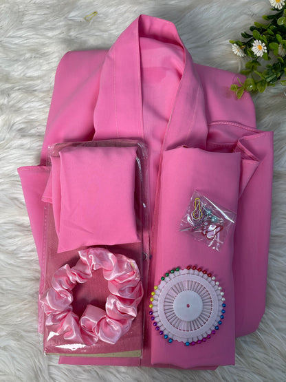 Long Flair Abaya Set - Rose Pink