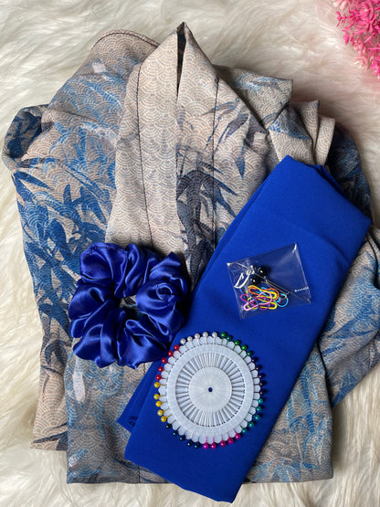 Long Flair Abaya Set -Beige Blue