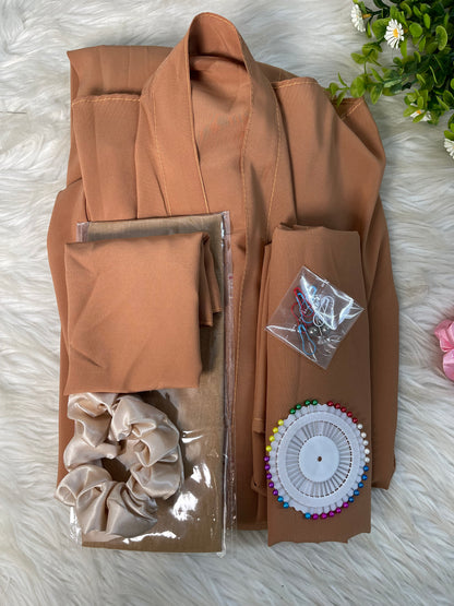 Long Flair Abaya Set - Brown