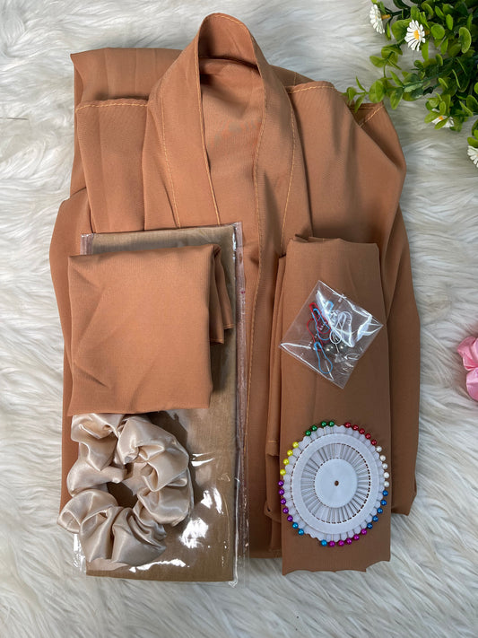 Long Flair Abaya Set - Brown