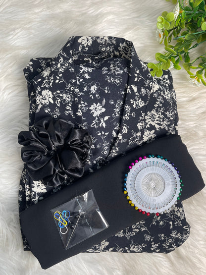 Black With white flowers