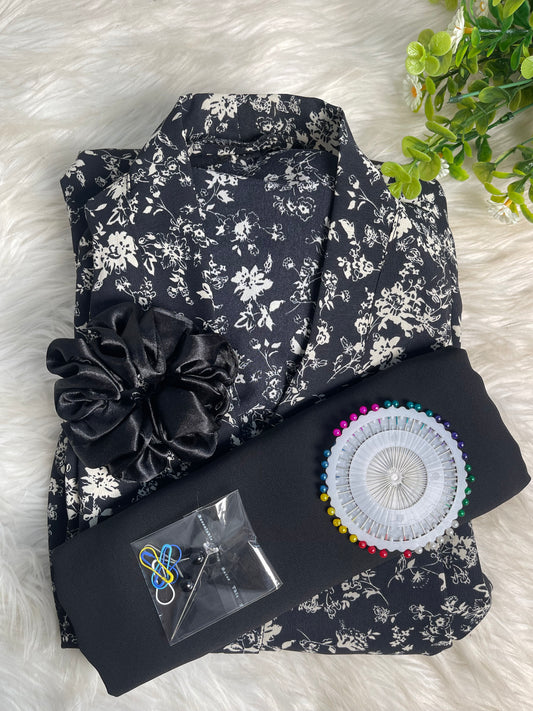 Black With white flowers