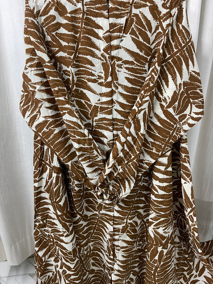 Long Flair Abaya Set - White  with chocalate brown