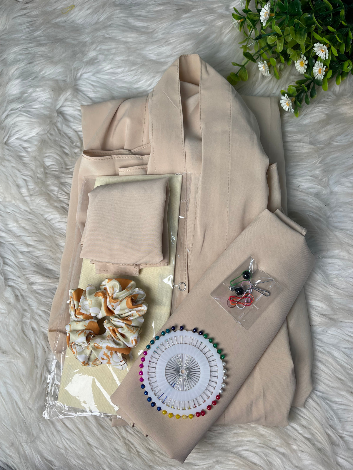 Long Flair Abaya Set - Ivory