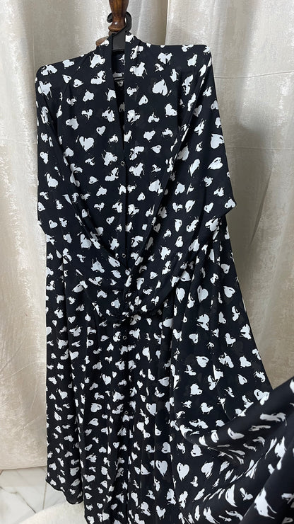 Long Flair Printed - Black with white