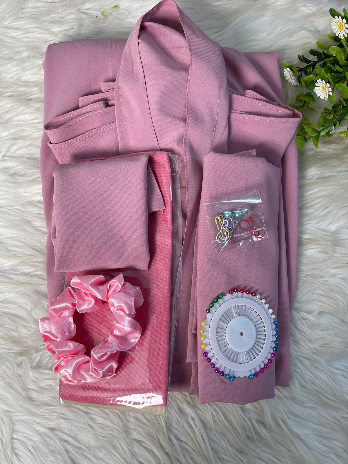 Long Flair Abaya Set - Tea Pink
