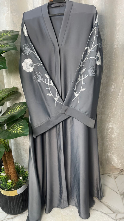 Tiktok Embriodery Abaya Set - Grey