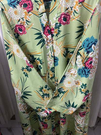 Printed Abaya -Light Green with margenda flowers