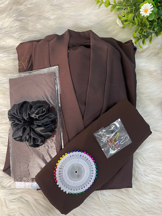 Embriodery abaya set - Brownie