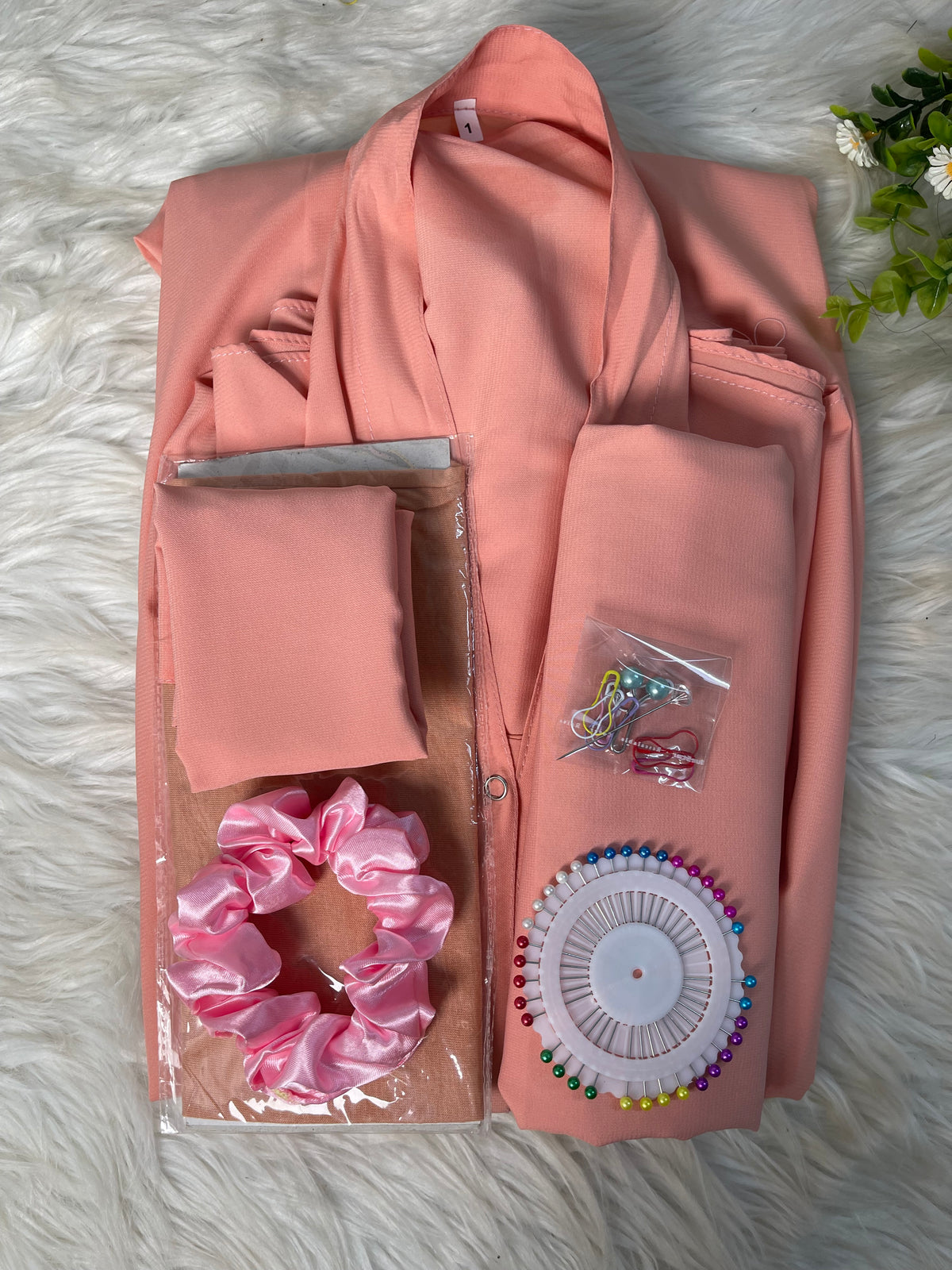 Long Flair Abaya Set - Peach