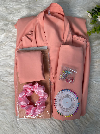 Long Flair Abaya Set - Peach