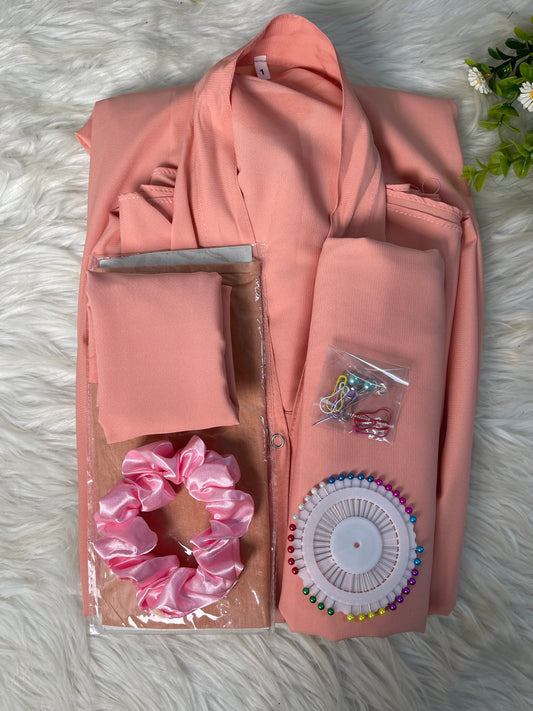 Long Flair Abaya Set - Peach