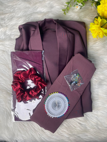Tiktok Fabric Abaya Set - Burnt Bargundy