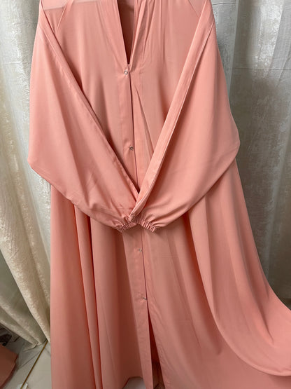 Long Flair Abaya Set - Peach