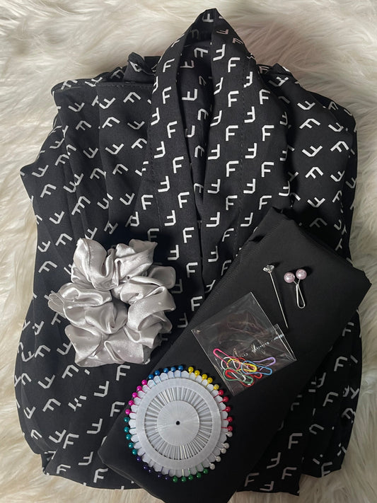 Long Flair Abaya Set - Black n white