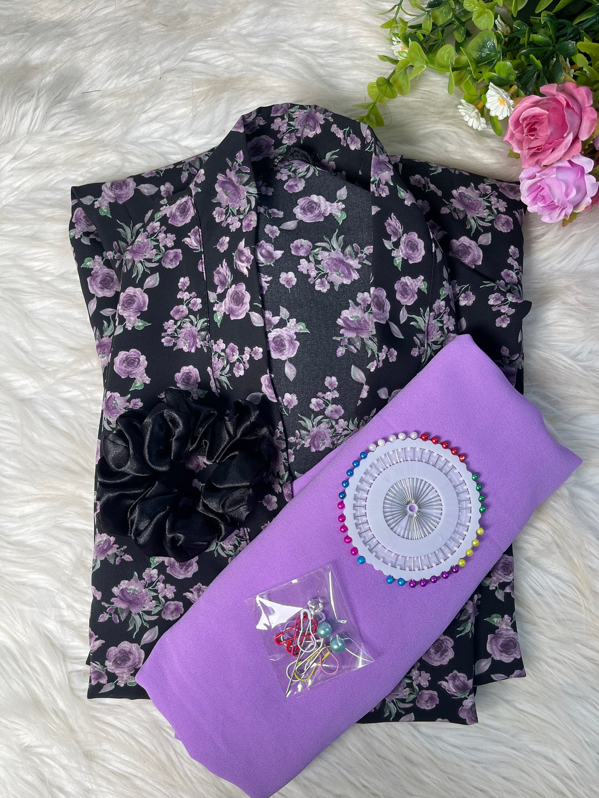 Black With Lavender flowers