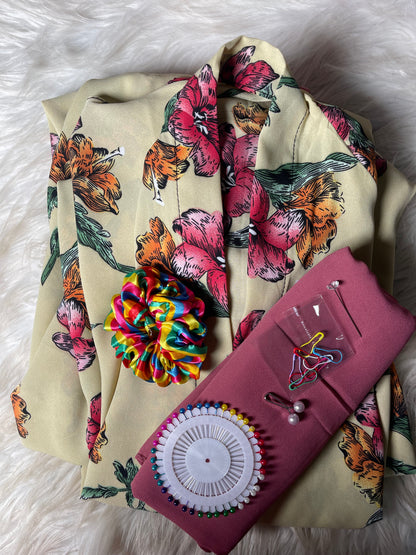 Long Flair Abaya Set - Skin with pink