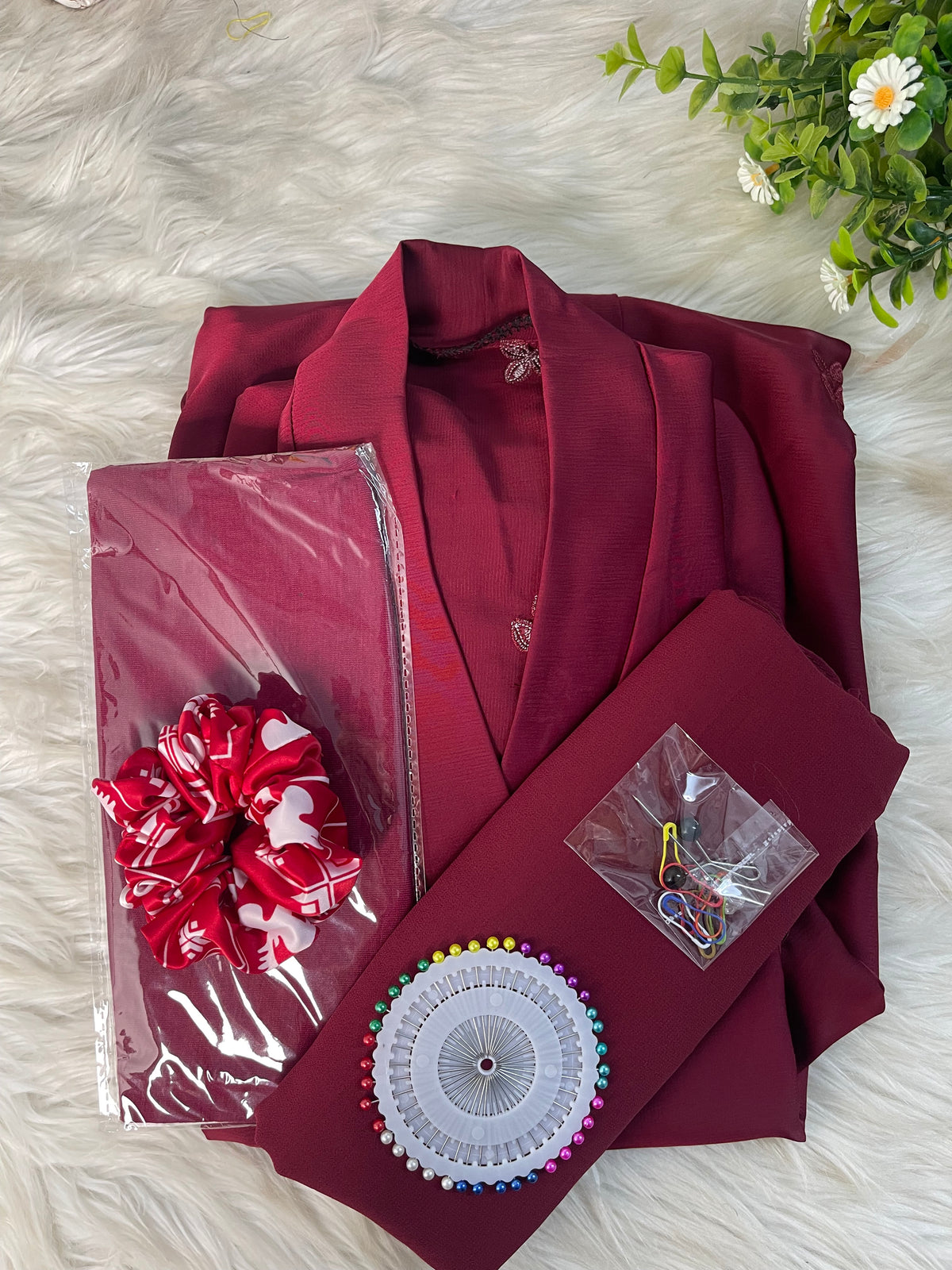 Embriodery abaya set - Reddish Maroon