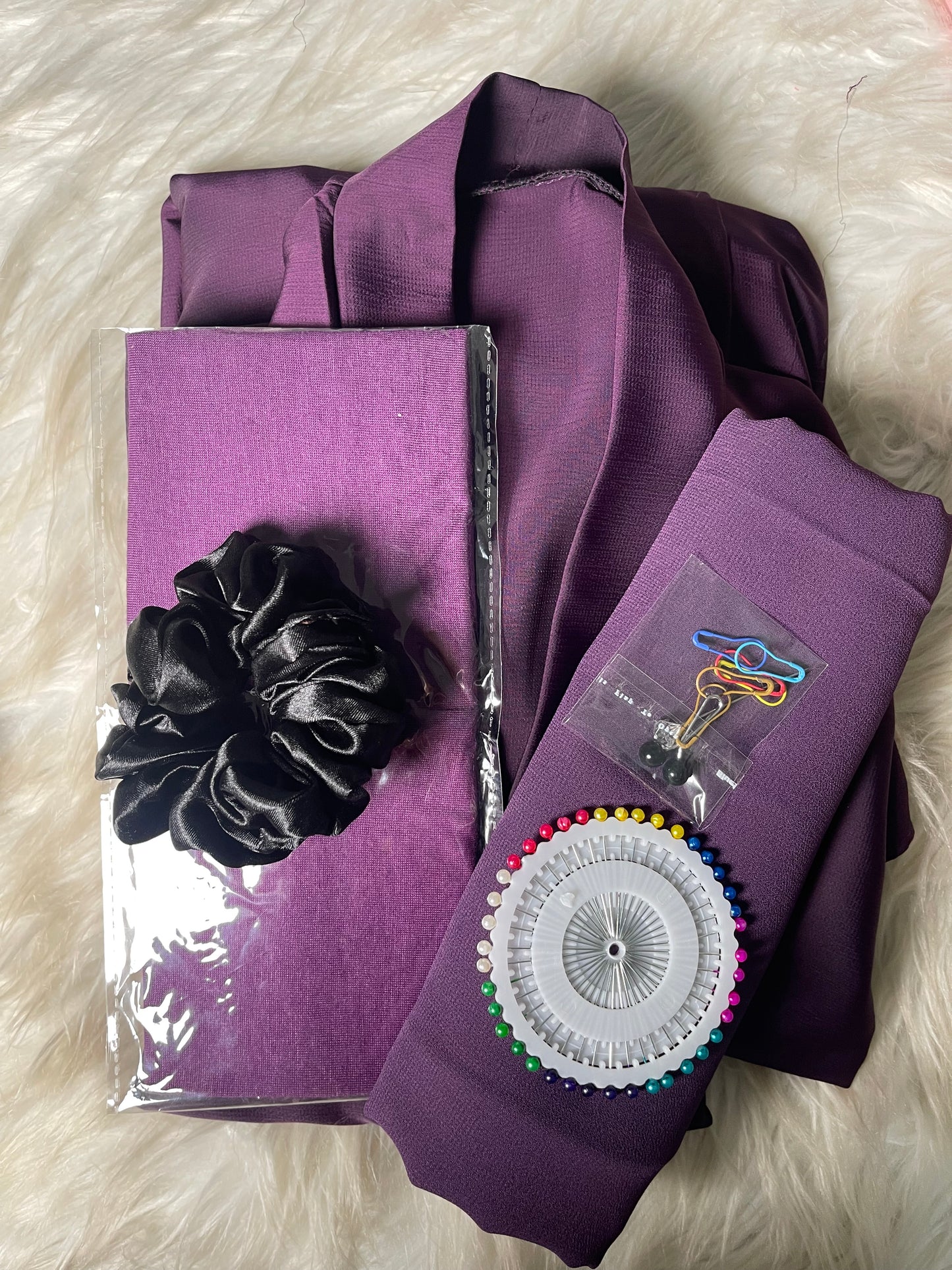 Tiktok Fabric Abaya Set - Dark Purple