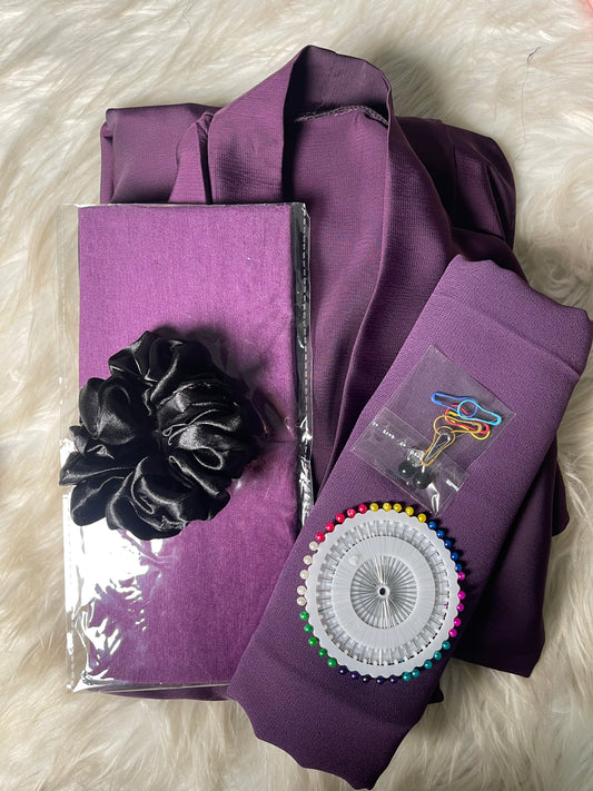 Tiktok Fabric Abaya Set - Dark Purple