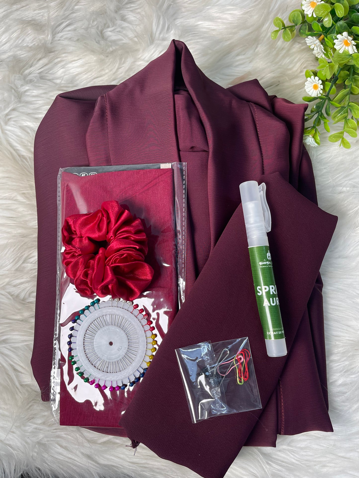 Tiktok Fabric Turkish Style Abaya Set - Maroon