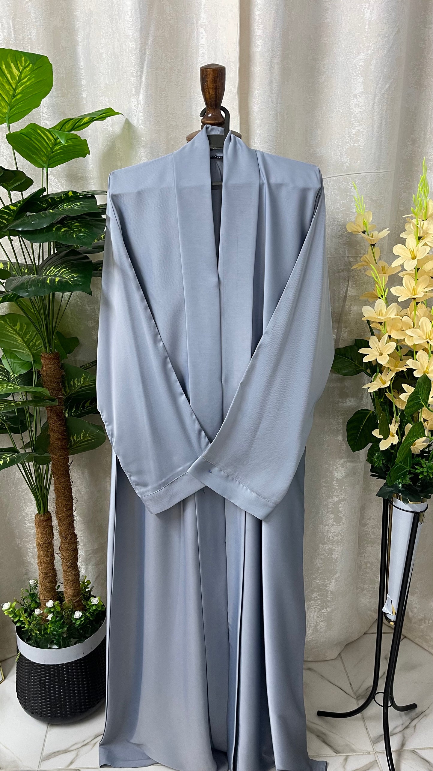 Tiktok Fabric Turkish Style Abaya Set - Greyish Blue