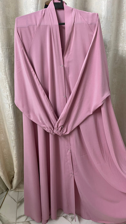 Long Flair Abaya Set - Tea Pink