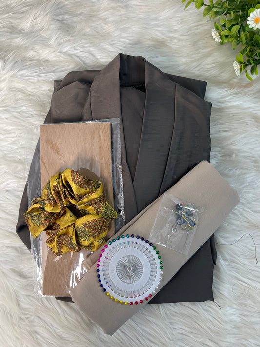 Embriodery abaya set - Khaki