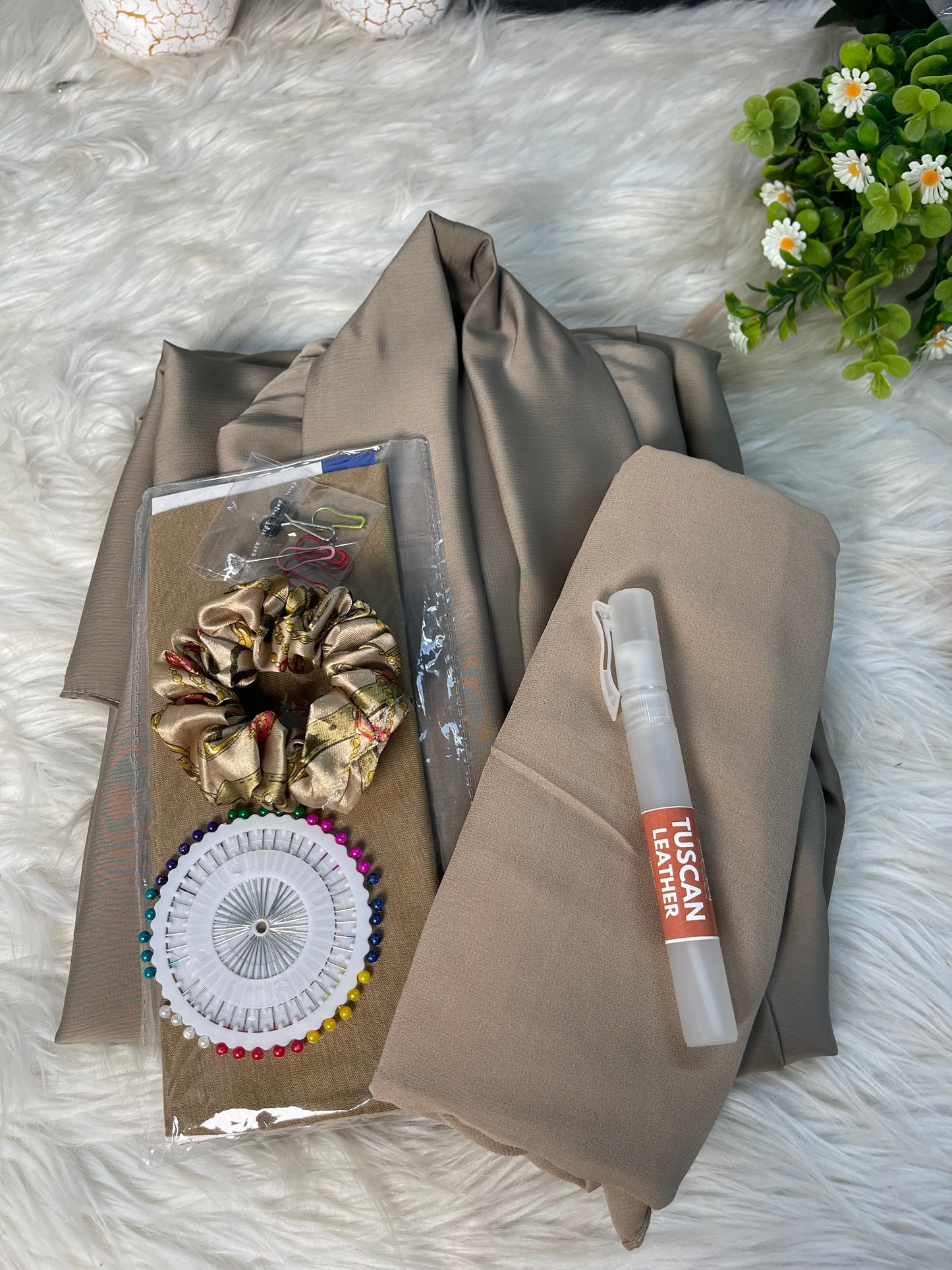 Tiktok Fabric Turkish Style Abaya Set - Beige