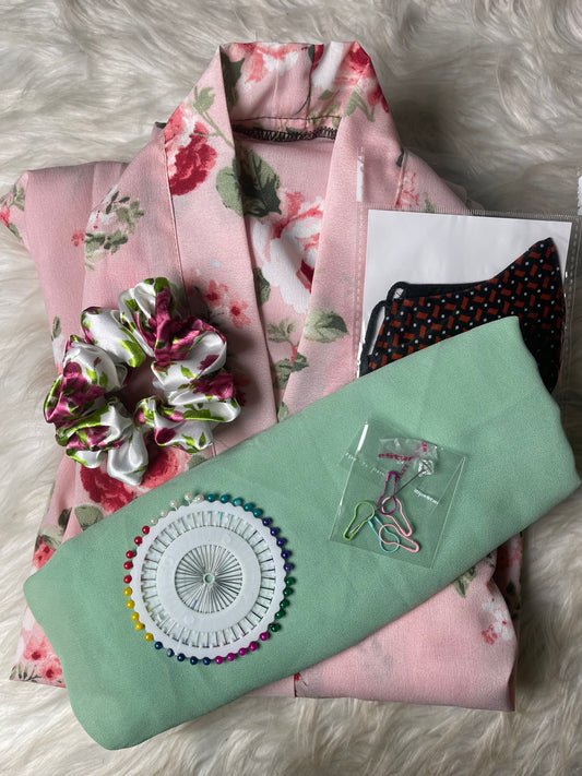 Printed Abaya - Babypink With Mint Flowers