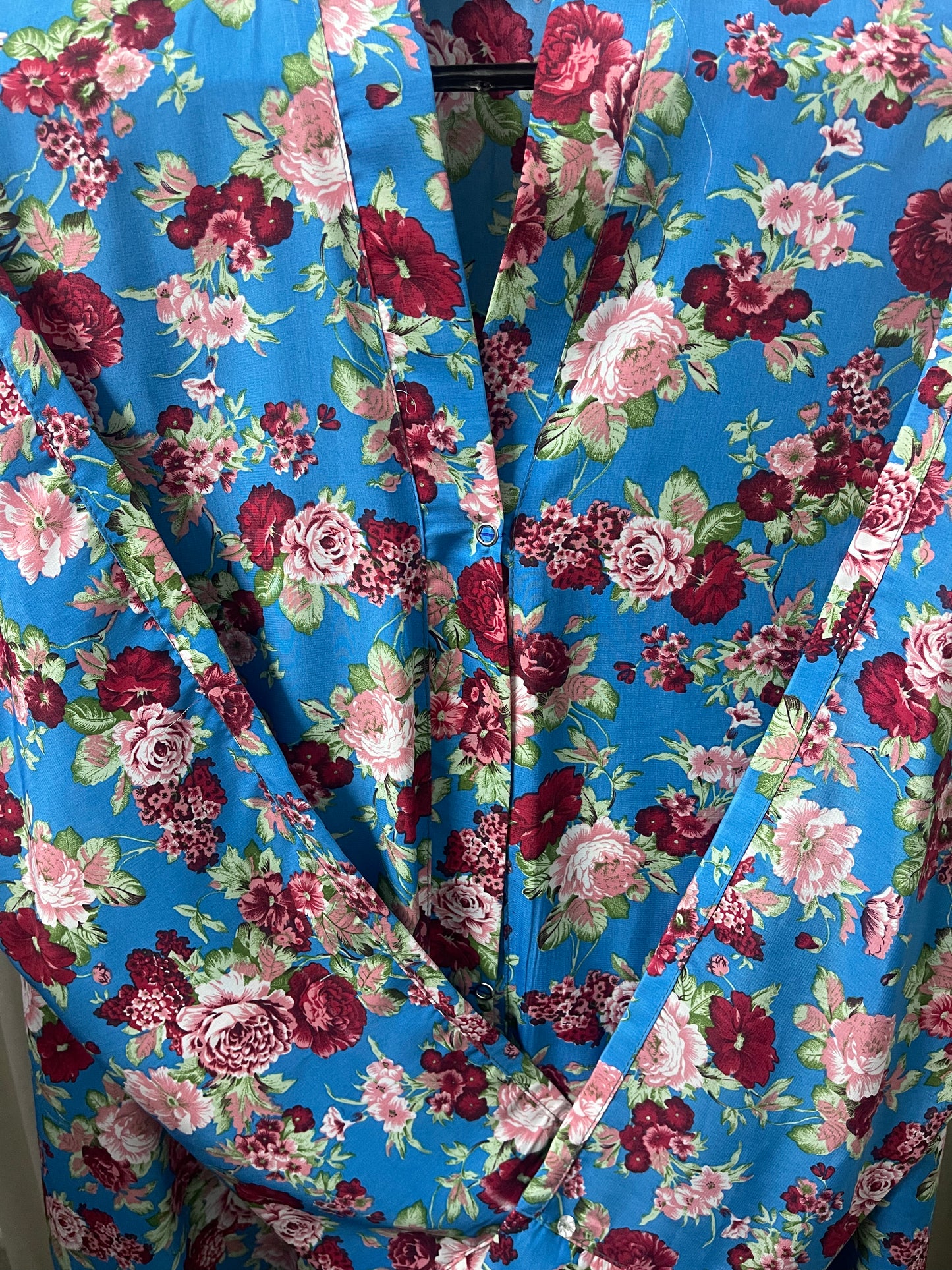 Printed Abaya - Blue with peach pink flowers