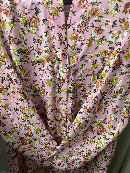 Printed Abaya - Light Pink with peach olive Flowers