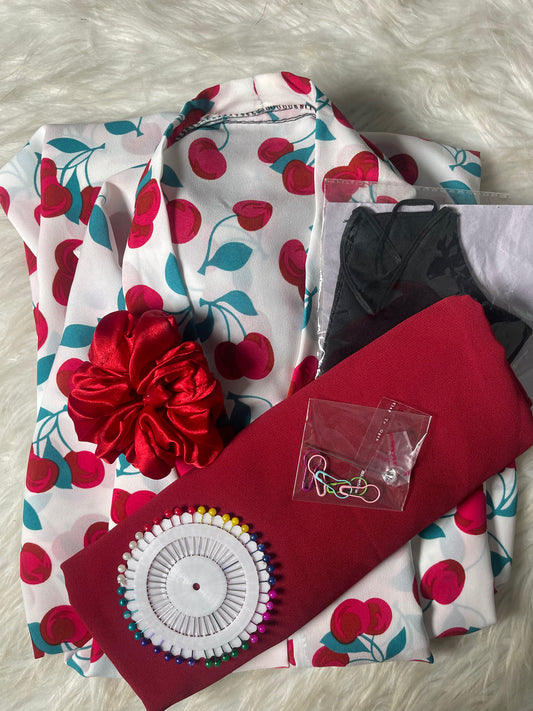 Printed Abaya -White with Cherry Print