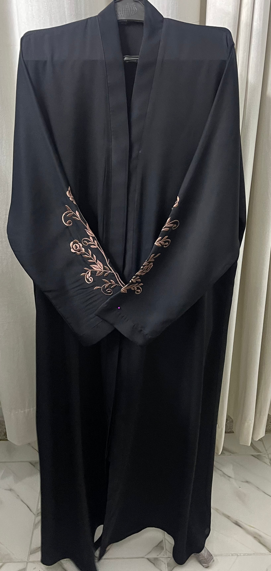 Black Abaya With Flower Brown Embriodery sleeves