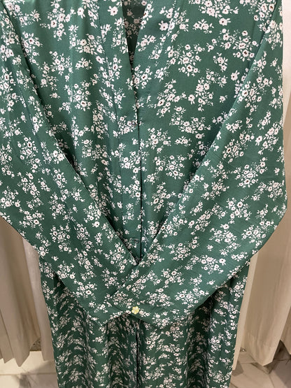 Printed Abaya - Green With White Flowers